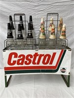 Castrol oil bottle rack  bottles, tops, caps