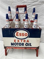 Esso oil bottle rack complete bottles, tops & caps