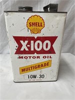Shell X-100 multigrade gallon oil tin