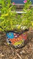Japanese Talavera Flower Pot w Perriwinkles