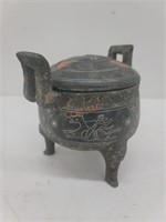 Terracotta over metal Covered Footed dish
