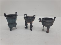 (3) Vintage Oriental Metal Tiny Footed Bowls