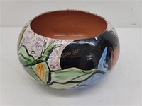 Signed Hand Painted Pottery Bowl Women in Corn