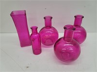 5 pcs Hot Pink Glassware Vases
