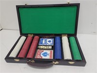 Poker Set Box w/ Chips, Cards, and Dice
