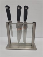 3 Mercer Kitchen Knives in Metal & Acrylic Holder