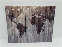 Wooden World Map Image Printed on Metal