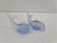 Pair of Art Glass Dolphin Paper Weights