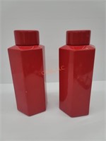 Pair of Red Covered Cannisters