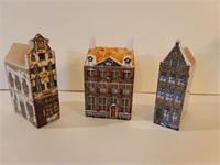 3 Delft & Holland Polychroom handpainted houses