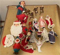 Various Christmas Decorations and Porcelain Dolls
