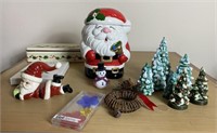 Santa Cookie Jar & Christmas Decorations