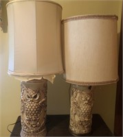 Pair of Porcelain Owl Lamps