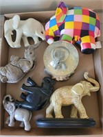 Elephant Figurines and Stuffed Animal