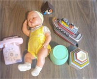 Vintage Baby Doll, Nesting Toys, & Boat