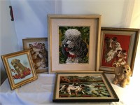 5 PC DOG NEEDLEPOINT WITH STATUE