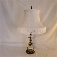 CHERUB LAMP WITH DETAILED FRINGE SHADE
