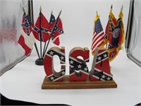 VARIOUS AMERICAN HISTORY FLAGS W/ CSA DISPLAY