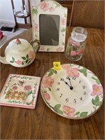 Desert Rose China Clock, Teapot, Jar, Frame