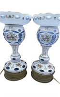 Elegant white and blue bohemian glass lusters