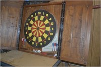 Dartboard w/darts In wooden cabinet