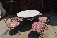 Wrought Iron&Ceramic Patio Table w/6 Chairs-48x30"