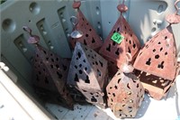 6 Outdoor Punched Metal Lanterns(rusted)-7x7x20"