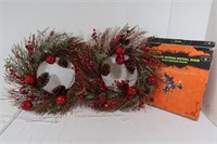 2 Christmas Wreaths w/Hangers&Witch Metal Sign
