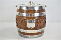 Antique English Oak and Silverplate Biscuit Barrel