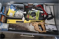Contents of Drawer-Empire Level, Saws, Staple Gun&