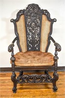 Antique Carved Gothic Throne Style Armchair