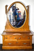 Antique Victorian Oak Gentleman's Dresser w Mirror