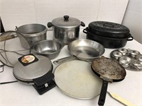 stock pot, large strainer, waffle maker, roaster