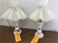 pair of white hobnail lamps