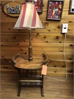 Oak magazine rack with lamp built in