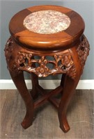 VTG. MAPLE MARBLE CARVED ACCENT TABLE