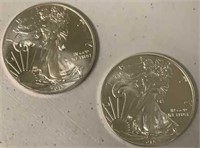 (2) 2015 Silver Eagle Coins