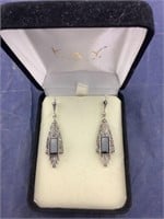 Sterling Silver Onyx & Marcasite Dangle Earrings