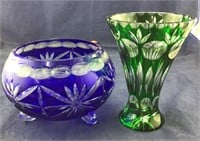 Two Cut-To- Clear Glass Pieces: Footed Bowl And