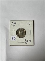 Rare AU High Grade 1929-S Mercury Silver Dime