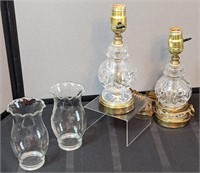 Pair of Glass Lamps and Glass Chimneys