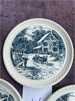 3 Blue Currier & Ives Scenic Plate Royal China