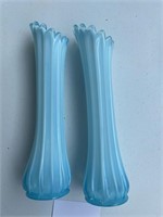 2 Light sky blue ruffled vases
