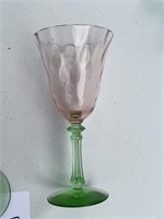 3 Pink Green Vaseline Goblets by Tiffin (glows)