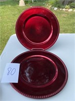 4 Red Charger Plates (one cracked)