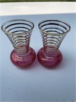 Pair red/ruby glass vases 3.5" tall