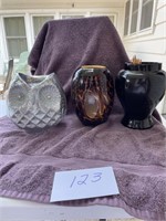 2 Misc Vases & 1 Candle Holder: Black, Silver, Brn