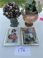 Vase with cherubs, picture frames, vase