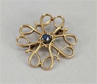10k Gold and Blue Sapphire Stone Brooch