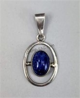 Vintage Mexico 925 Silver & Lapis Lazuli Pendant